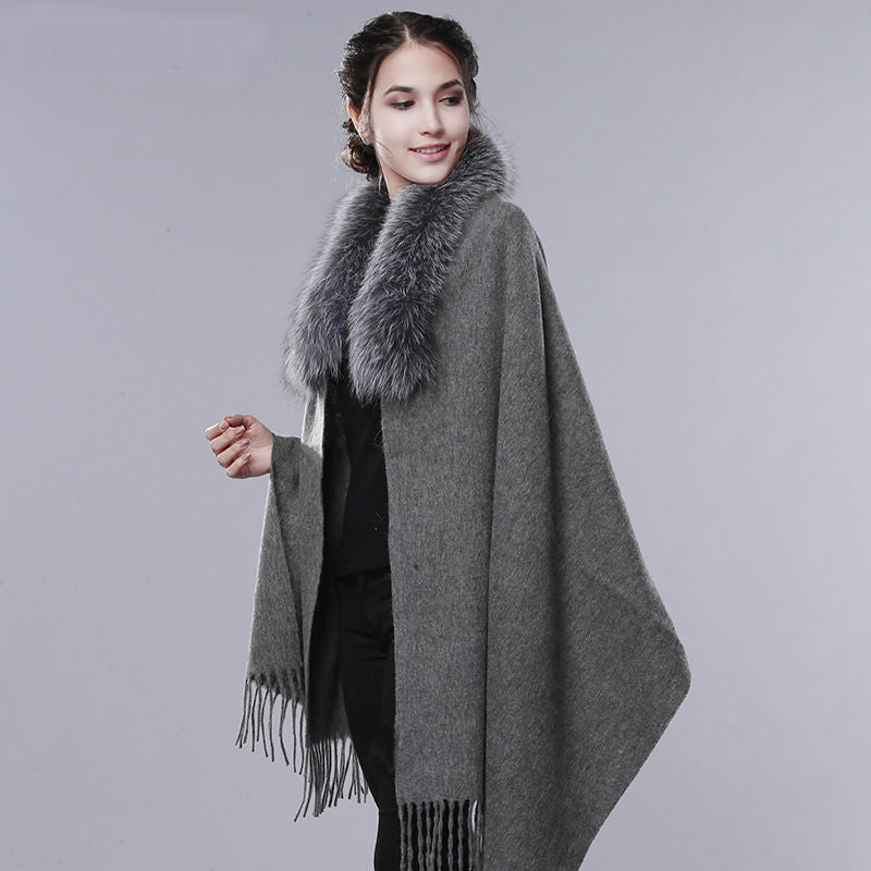 Cashmere Wool Fur Shawl Women Winter Long Warm Fur Scarf