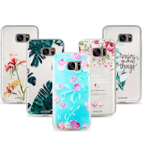 Image of Floral Flowers Leaves Phone Case For Samsung Galaxy S6 S7 Edge S8 Plus Note 8 Cases Capa Soft TPU Flowers Cover Silicone Shell Coque