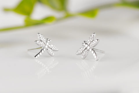 Image of 100% 925 Sterling Silver Dragonfly Stud Earrings