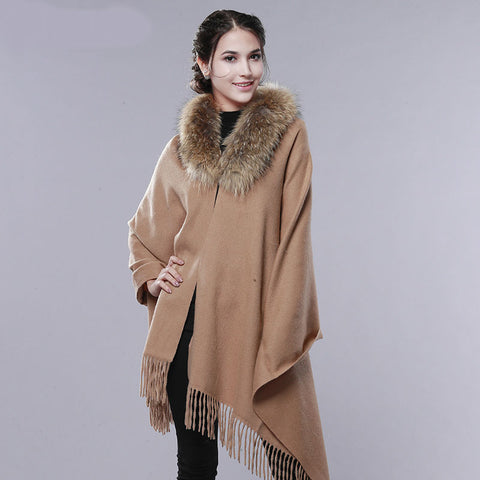 Image of Cashmere Wool Fur Shawl Women Winter Long Warm Fur Scarf