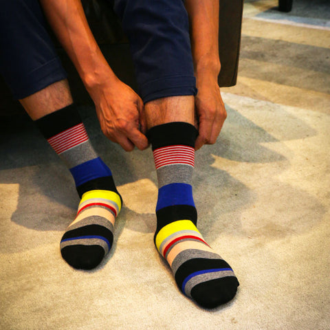 Image of Mens Striped Cotton Jacquard Socks Colorful Art Socks