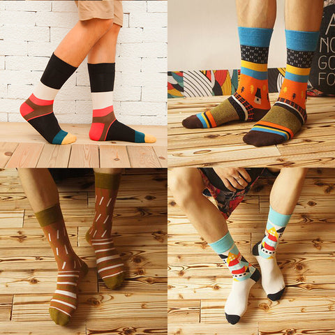 Image of Mens Striped Cotton Jacquard Socks Colorful Art Socks