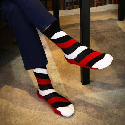 Image of Mens Striped Cotton Jacquard Socks Colorful Art Socks