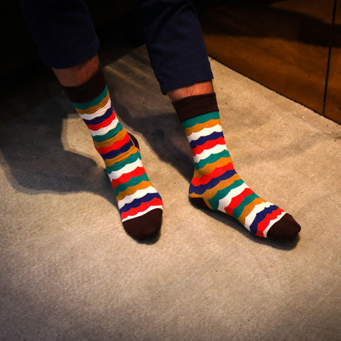 Image of Mens Striped Cotton Jacquard Socks Colorful Art Socks