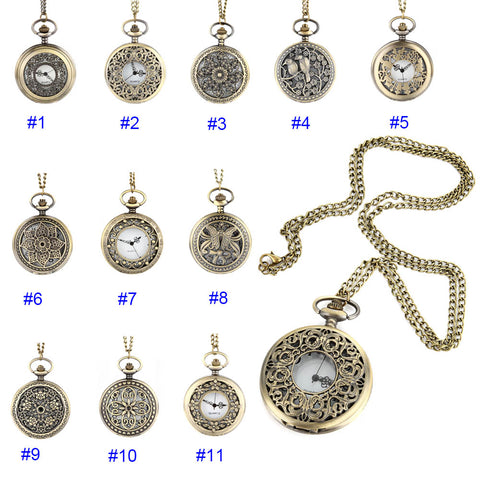 Image of Vintage Steampunk Hollow Flower Quartz Pocket Watch Necklace Pendant Chain