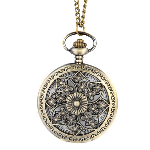 Image of Vintage Steampunk Hollow Flower Quartz Pocket Watch Necklace Pendant Chain
