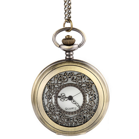 Image of Vintage Steampunk Hollow Flower Quartz Pocket Watch Necklace Pendant Chain