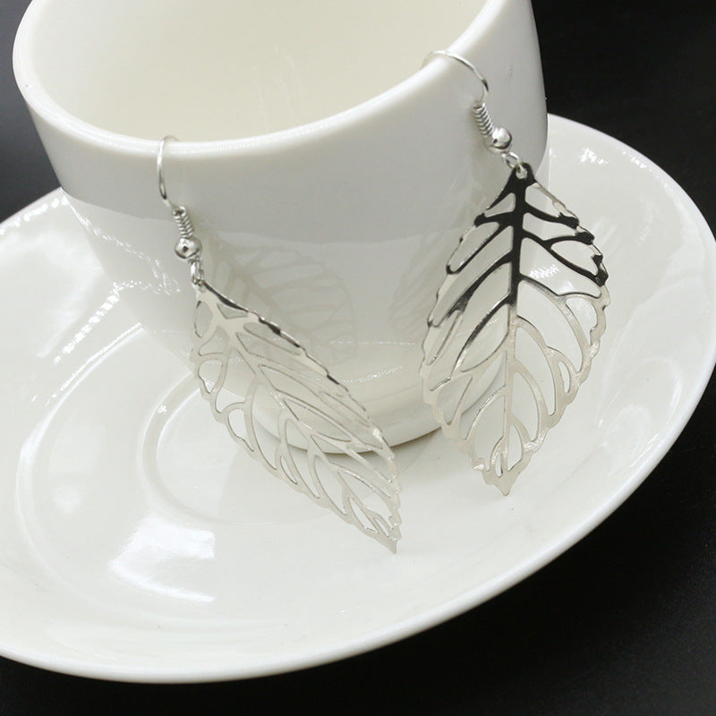 Leaf Drop Earrings in Silver or Gold