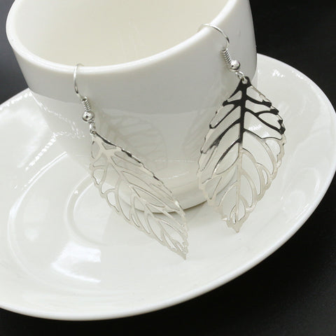 Image of Leaf Drop Earrings in Silver or Gold