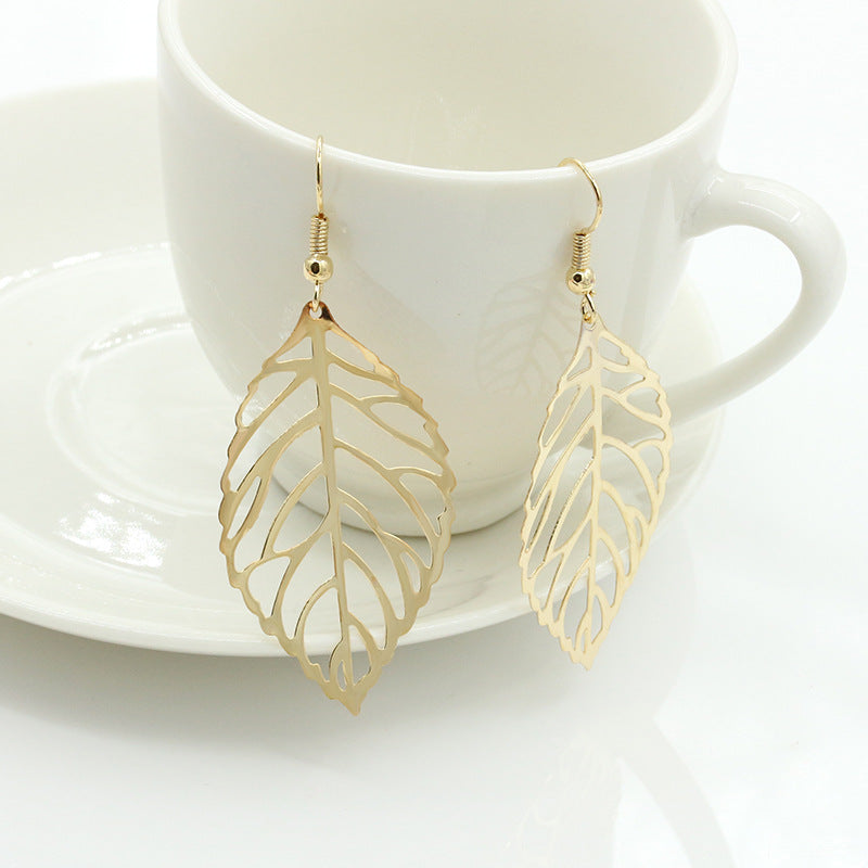 Leaf Drop Earrings in Silver or Gold