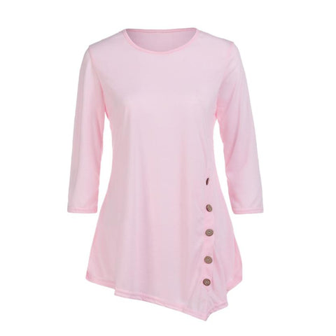 Image of Plus Size Long Sleeve Super Comfortable Button Trim Blouse Round Neck Tunic to Sizes 6XL
