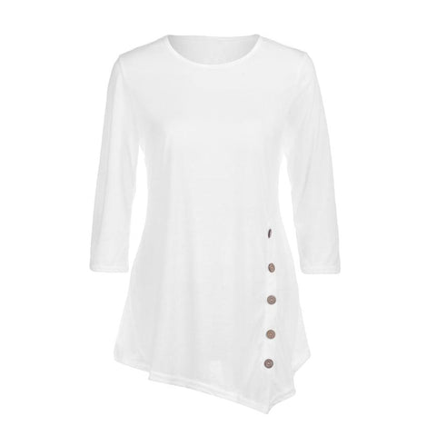 Image of Plus Size Long Sleeve Super Comfortable Button Trim Blouse Round Neck Tunic to Sizes 6XL