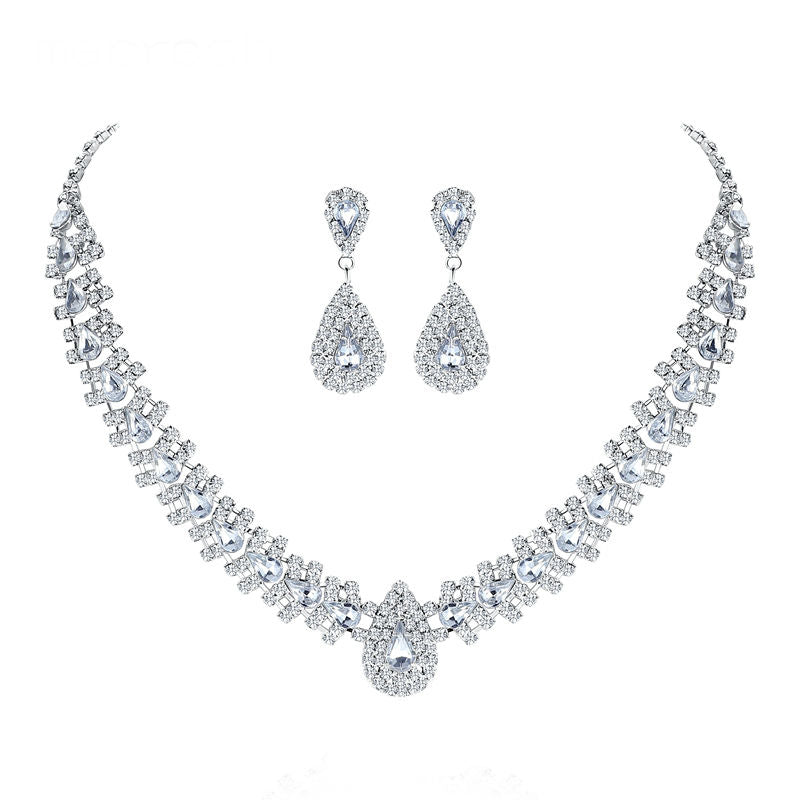 Crystal African Wedding Jewelry Sets Pink/Silver Color Teardrop Beads Bridal Choker Necklace Earrings