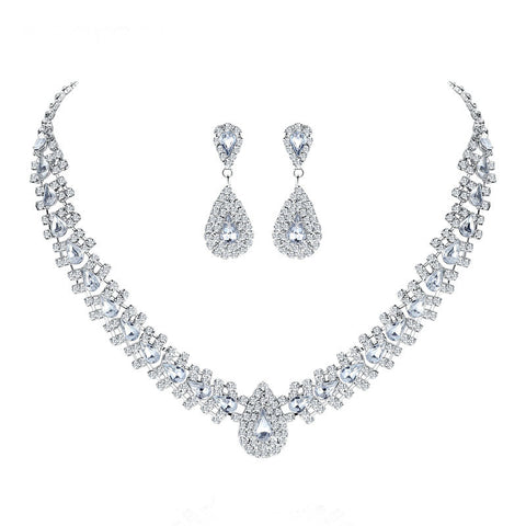 Image of Crystal African Wedding Jewelry Sets Pink/Silver Color Teardrop Beads Bridal Choker Necklace Earrings