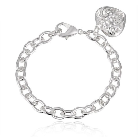 Image of Sterling Silver Plated Heart Bangle Bracelet Charm