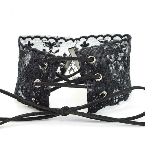 Image of Lace Flower Handmade Lace Up Choker Necklaces