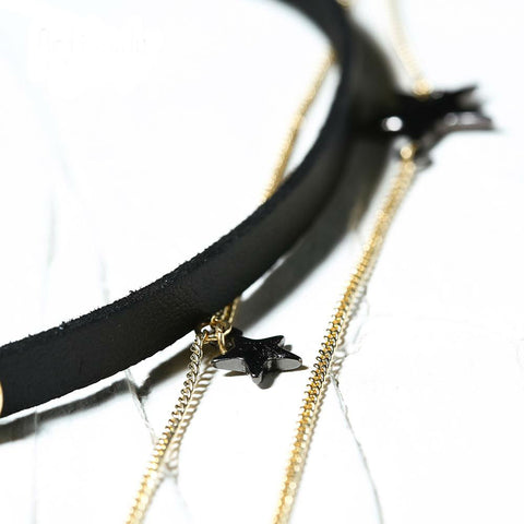Image of Moon and the Stars Necklace Leather choker necklace jewelry