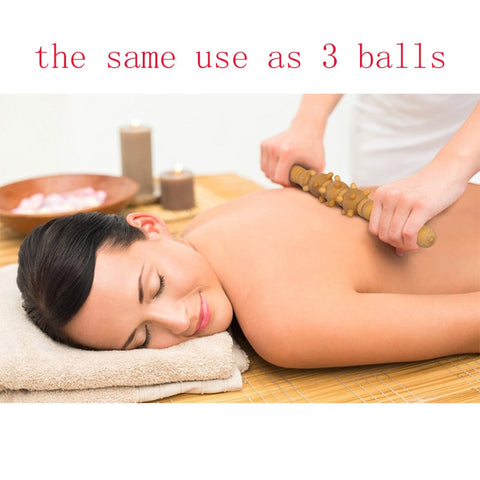 Image of 17 inches Wooden 6 Small Balls Home Spa Muscle Roller Stick Cellulite Blaster Fascia Body Back Leg Relaxing Tool Self Massage Product