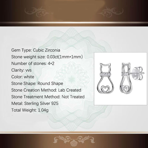 Image of Cat Heart Stud Earrings in 925 Sterling Silver