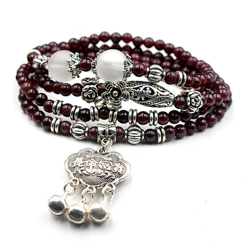 Image of Natural Garnet Stone Charm bracelet multi layer Energy Regeneration Strength longevity luck