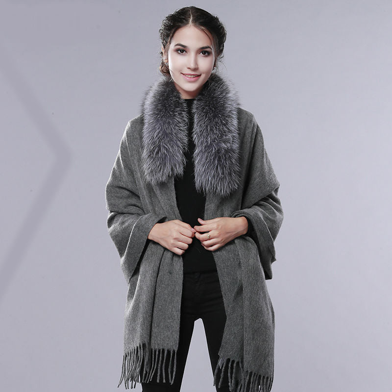 Cashmere Wool Fur Shawl Women Winter Long Warm Fur Scarf