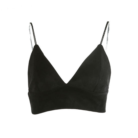 Image of Ultra Suede Camisole Bralette Crop Top Sexy Pink Strappy Suede Cami Camisole Women Tops