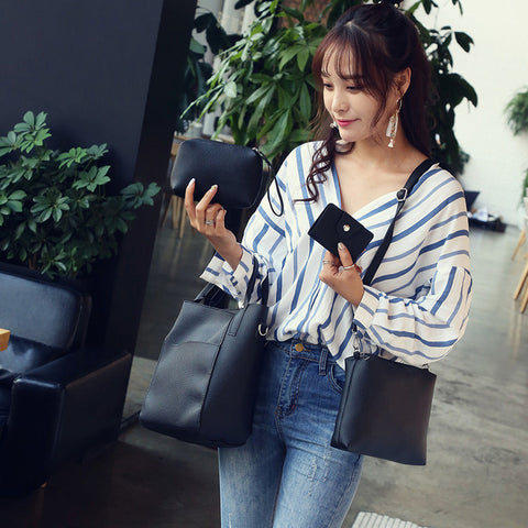 Image of 4pcs Women Bag Fashion Leather Messenger Bags Four Set Handbags Shoulder Bags Purse Four Pieces Tote Bag Crossbody Wallet