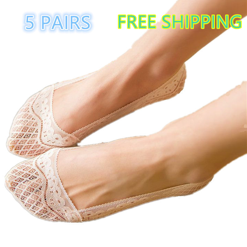 5 pairs full-circle silicone lace non-slip stealth socks