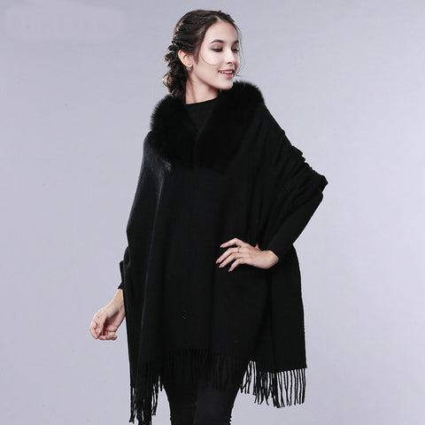 Image of Cashmere Wool Fur Shawl Women Winter Long Warm Fur Scarf