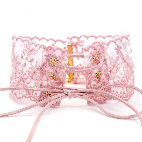Image of Lace Flower Handmade Lace Up Choker Necklaces