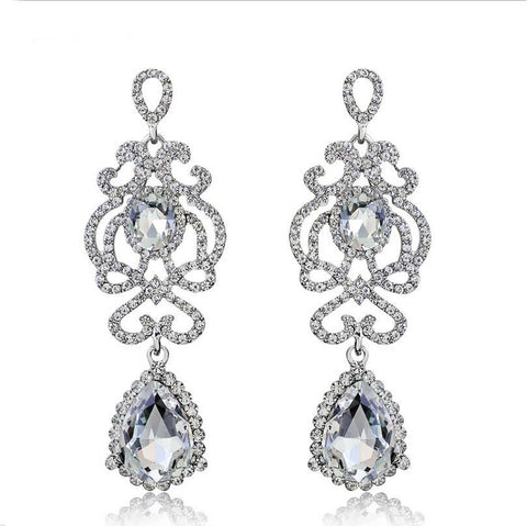 Image of Hollow Crystal Water Silver Plated Austrian Chandelier Earrings
