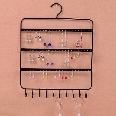 Image of Earring and necklace Organizer with 66 Holes and 10 Hooks