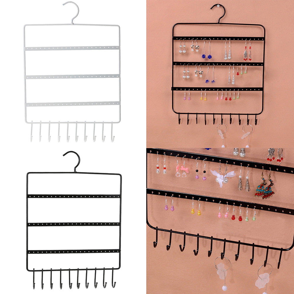 Earring and necklace Organizer with 66 Holes and 10 Hooks