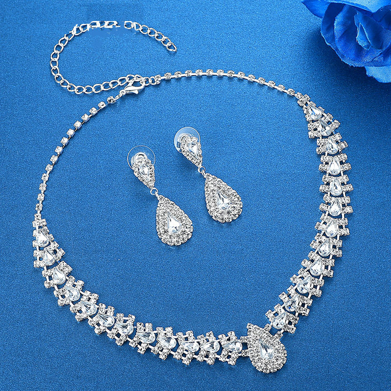 Crystal African Wedding Jewelry Sets Pink/Silver Color Teardrop Beads Bridal Choker Necklace Earrings