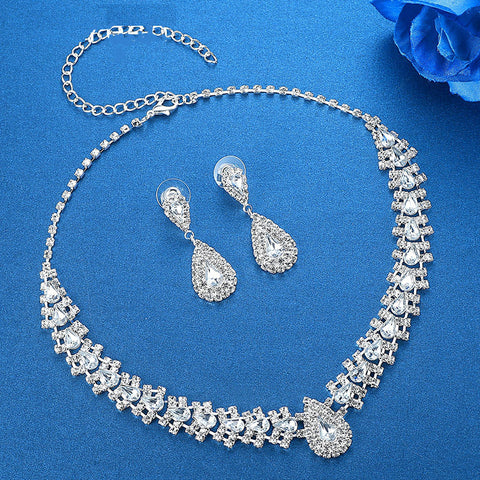 Image of Crystal African Wedding Jewelry Sets Pink/Silver Color Teardrop Beads Bridal Choker Necklace Earrings