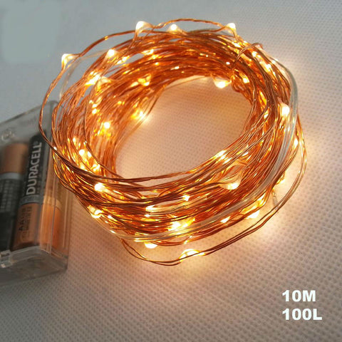 Image of Copper LED wire String Lites AA Battery Operated 33FT 10M 100 led Decorations LED Copper Wire String Fairy Lights Lamps
