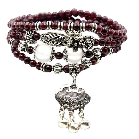 Image of Natural Garnet Stone Charm bracelet multi layer Energy Regeneration Strength longevity luck