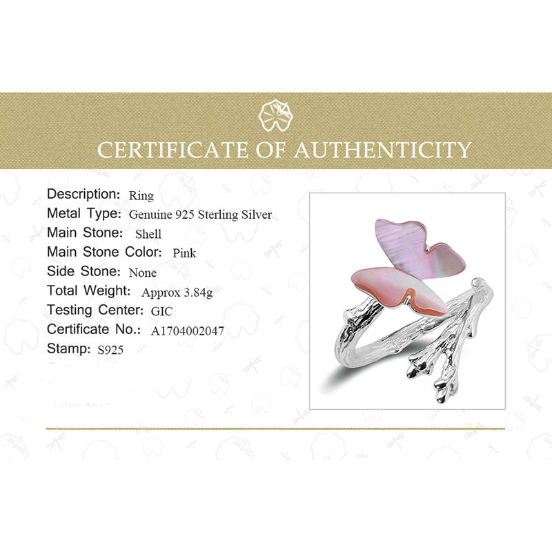 Lotus Real 925 Sterling Silver Natural Original Cute Butterfly on Branch Female Rings Bijoux