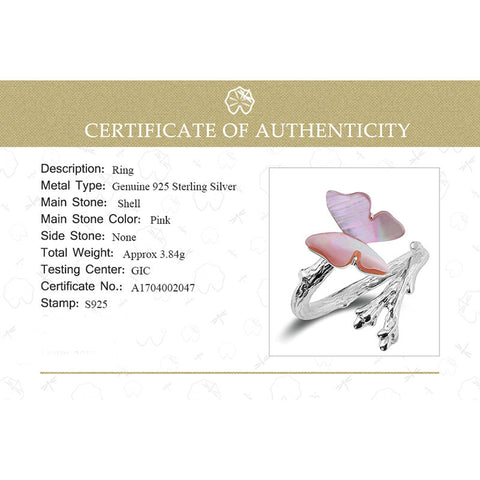 Image of Lotus Real 925 Sterling Silver Natural Original Cute Butterfly on Branch Female Rings Bijoux