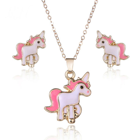 Image of Pink Unicorn Earrings & Necklace set