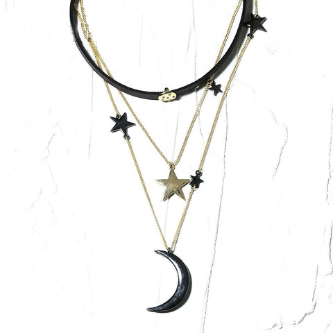 Image of Moon and the Stars Necklace Leather choker necklace jewelry