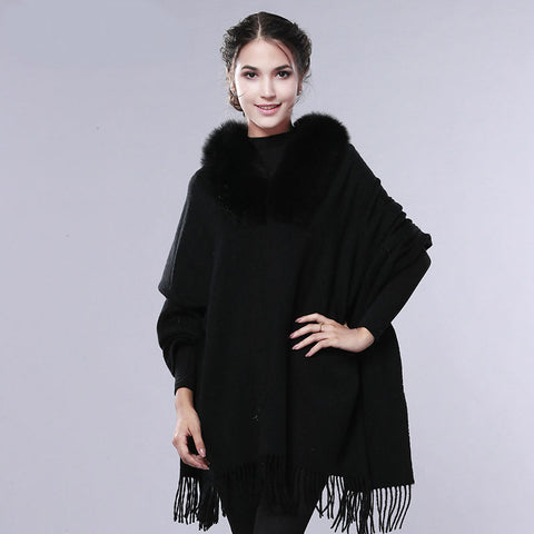 Image of Cashmere Wool Fur Shawl Women Winter Long Warm Fur Scarf
