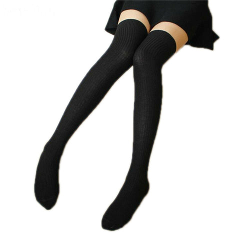 Image of Thigh High Striped & Ribbed Sexy Women Cotton Adult Stockings Warm Thigh High Over The Knee Socks Non-slip
