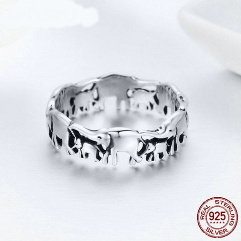 Image of 100% Real 925 Sterling Silver Elephant Family Ring