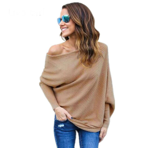 Image of Off Shoulder Oversized Winter Off Shoulder Oversized Knitted Sweaters Ladies Runway Sweaters Winter Tops