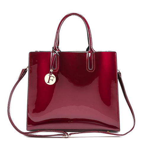 Image of Red Patent Leather Handbag with Shoulder Strap