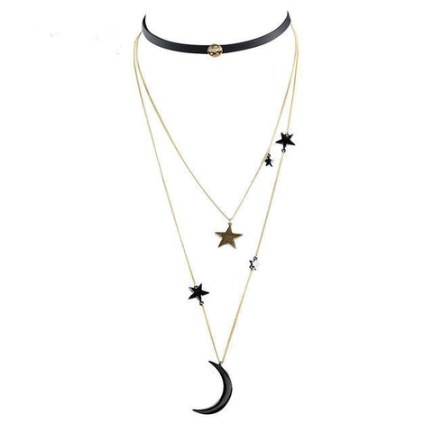 Image of Moon and the Stars Necklace Leather choker necklace jewelry