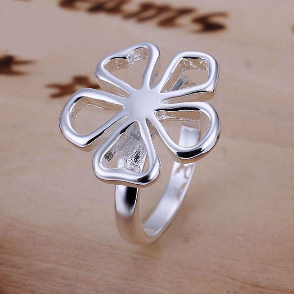 Hot Sale Silver Plated Jewelry Set,Cheap Bridal Party Sets,Simple Flower Fashion Silver Bangle Bracelet Earring Ring Four-piece