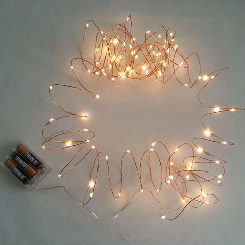 Image of Copper LED wire String Lites AA Battery Operated 33FT 10M 100 led Decorations LED Copper Wire String Fairy Lights Lamps