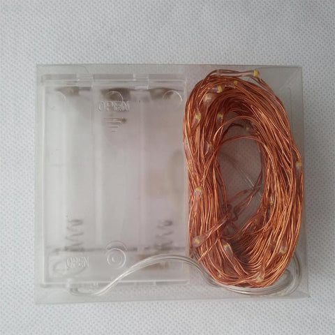 Image of Copper LED wire String Lites AA Battery Operated 33FT 10M 100 led Decorations LED Copper Wire String Fairy Lights Lamps